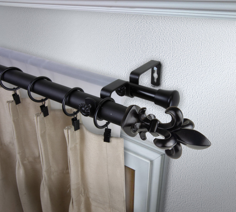 Silas 1" Diameter Double Curtain Rod, Black, 120-170"