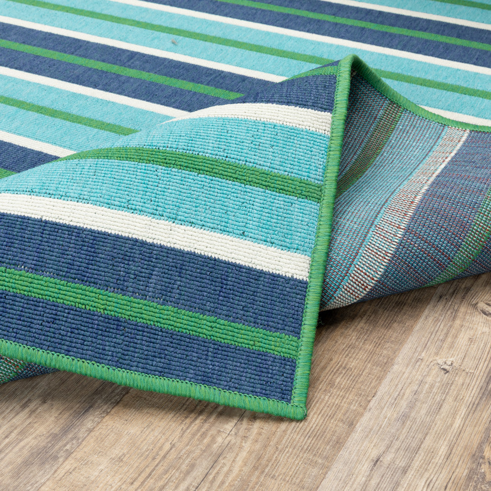 Madelina Stripe Blue and Green Indoor or Outdoor Area Rug, 7'10"x10'10"
