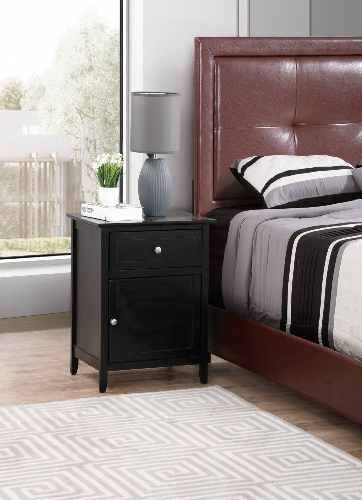 Izzy 1-Drawer, 1-Door Nightstand, Cherry, Black