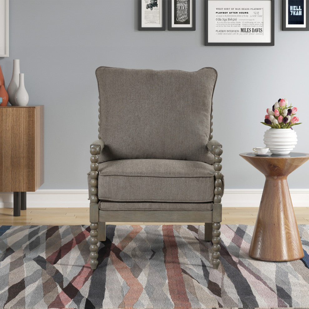 Hanako Transitional Accent Chair with Cushioned Wooden Arms, Taupe/Antique Grey