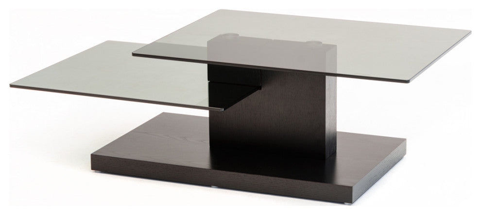 HomeRoots 15" Black Oak MDF and Glass Coffee Table
