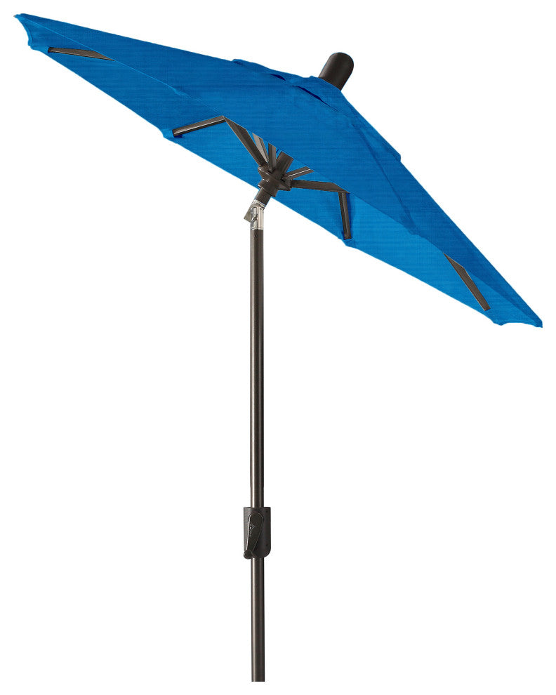 6'' Round Auto Tilt Market Umbrella, Black Sapphire Frame, Pacific Blue
