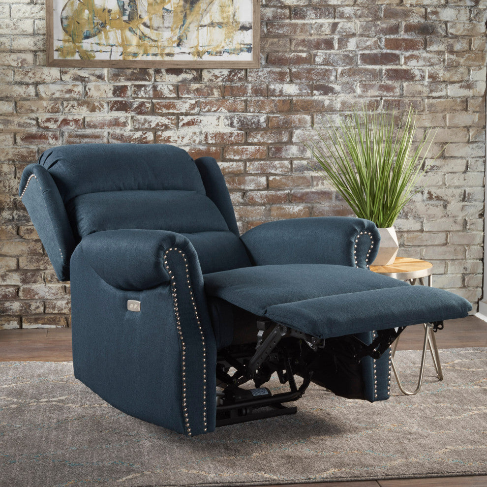 GDF Studio Desiree Tufted Fabric Power Recliner, Navy Blue