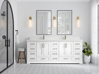 Boston 84 Double Sink Bath Vanity in White 1.5" White Quartz