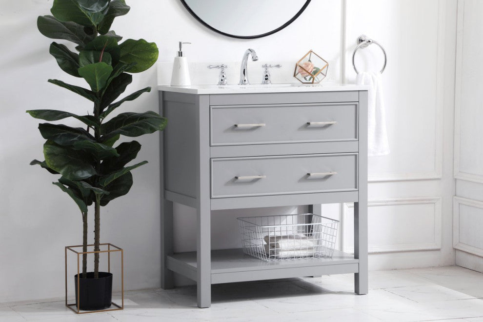 Skylar 30" Single Bathroom Vanity, Gray With Backsplash