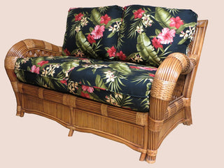 Kingston Reef Love Seat in Cinnamon, Aqua Fabric