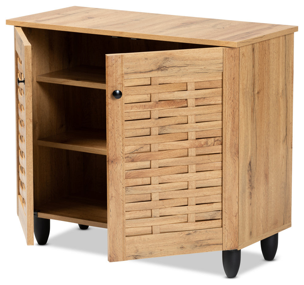 Winda Modern and Contemporary Oak Brown Finished Wood 2-Door Shoe Cabinet