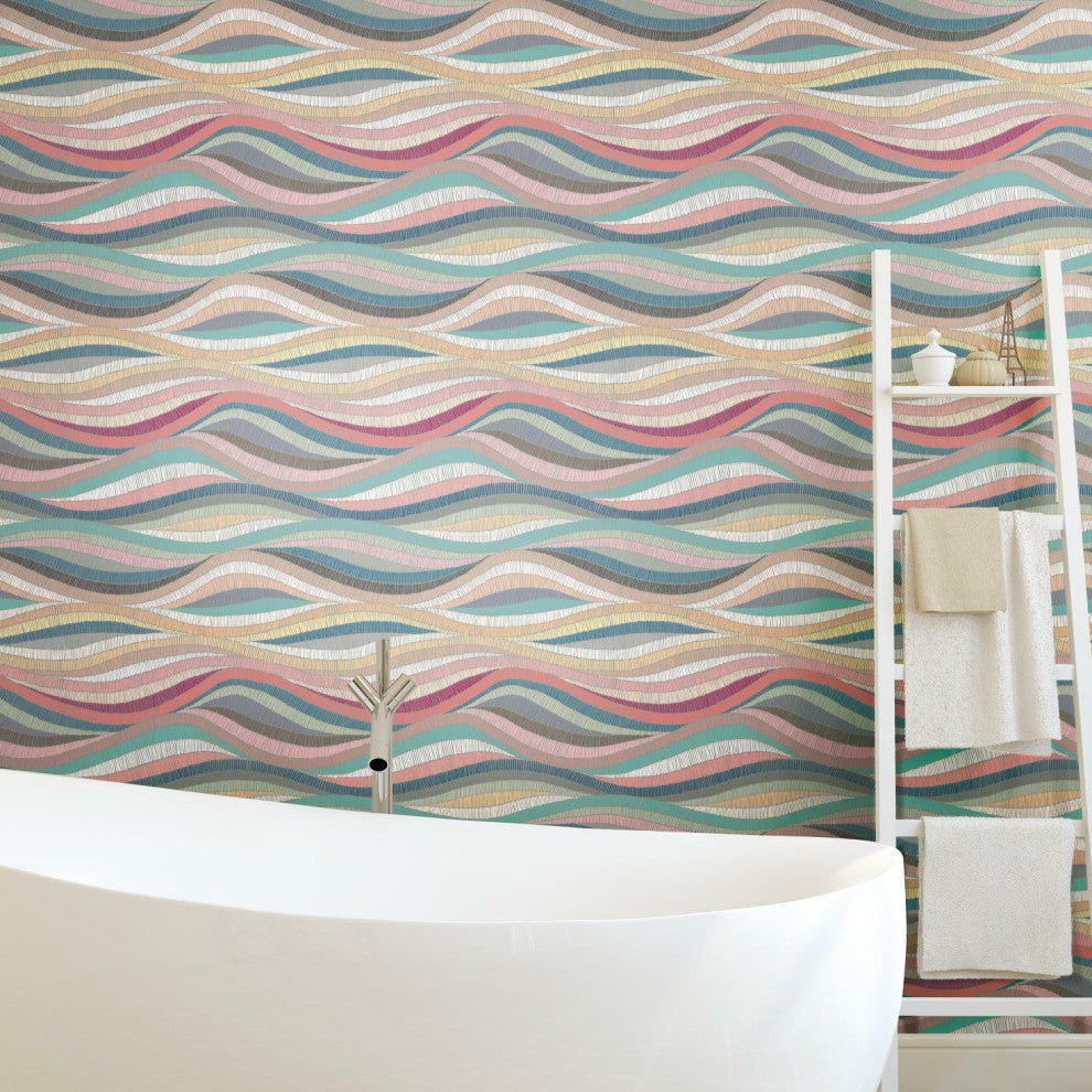 Pink & Teal Mosaic Waves Peel & Stick Wallpaper