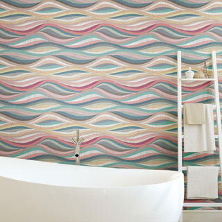 Pink & Teal Mosaic Waves Peel & Stick Wallpaper