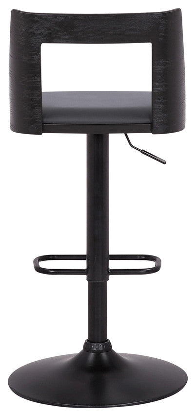 42" Gray And Black Faux Leather Swivel Adjustable Height Bar Chair With Footrest