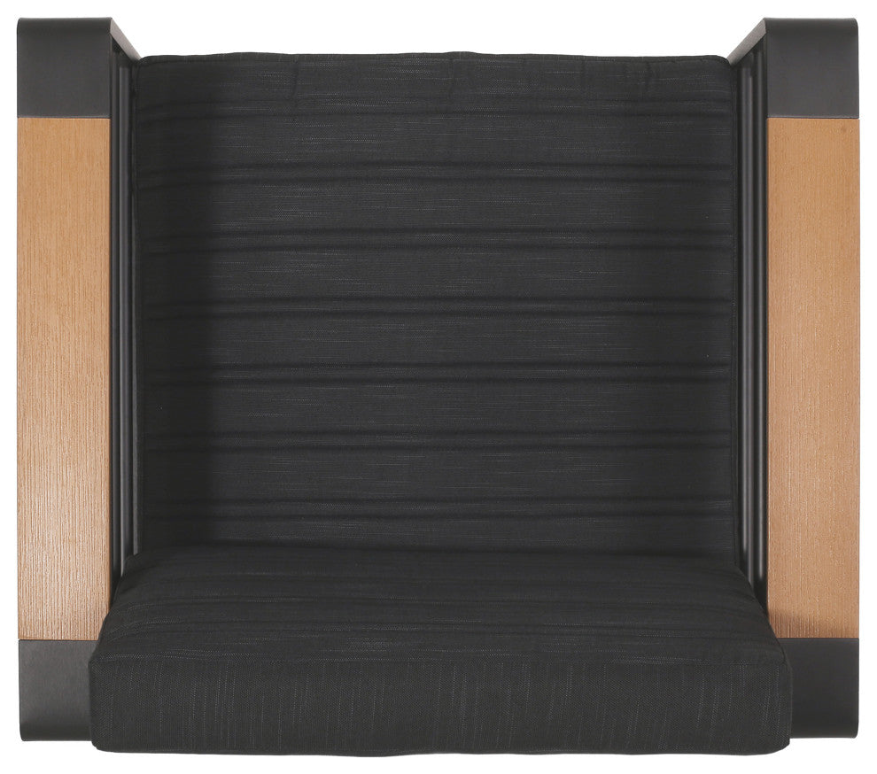 Neffs Outdoor Aluminum Club Chair With Faux Wood Accents, Black, Set of 2
