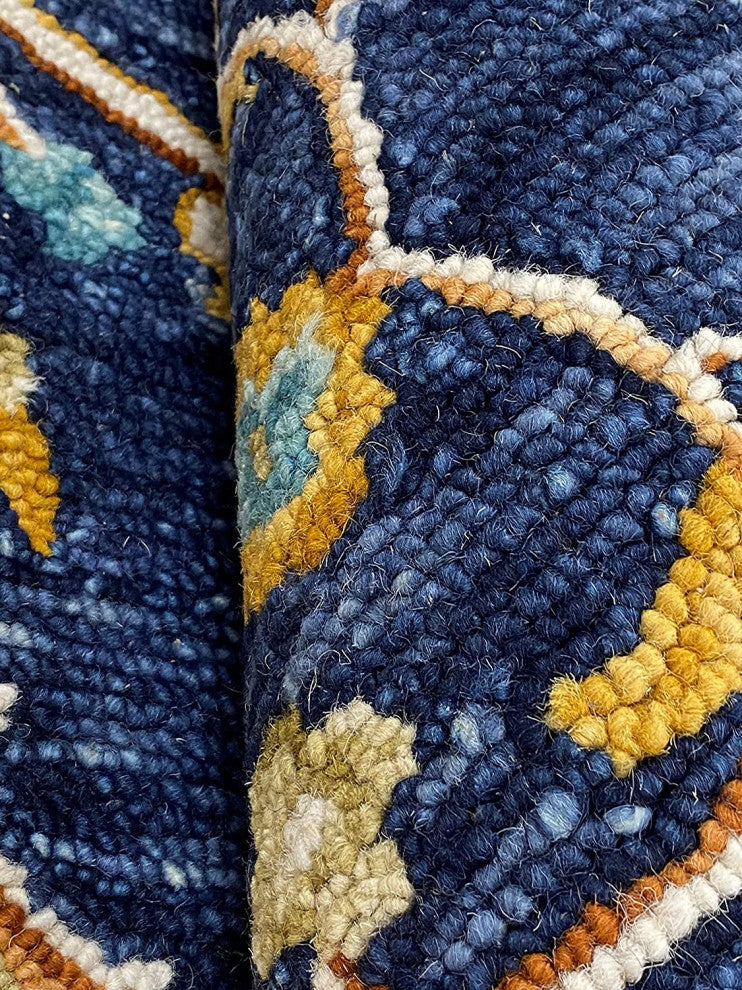 7" x 9" Blue and Gold Intricate Floral Area Rug