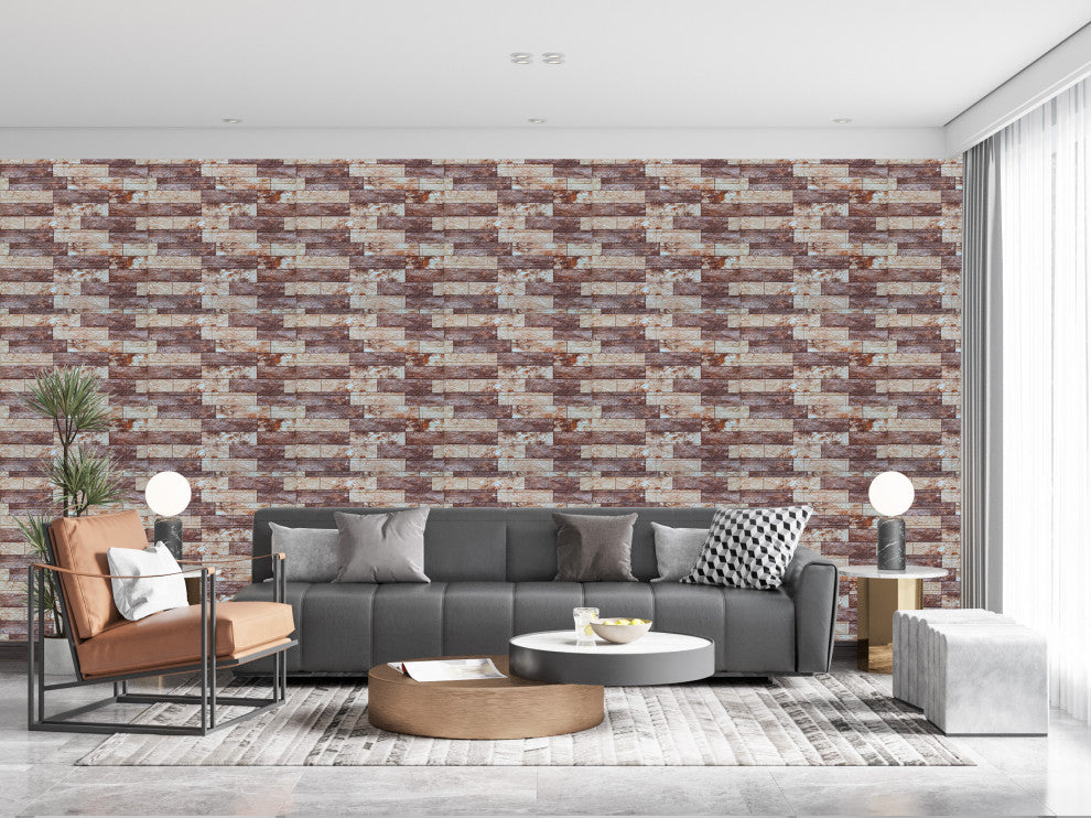 Beige Brown White Faux Brick 3D Wall Panels, Set of 10, Covers 58 Sq Ft