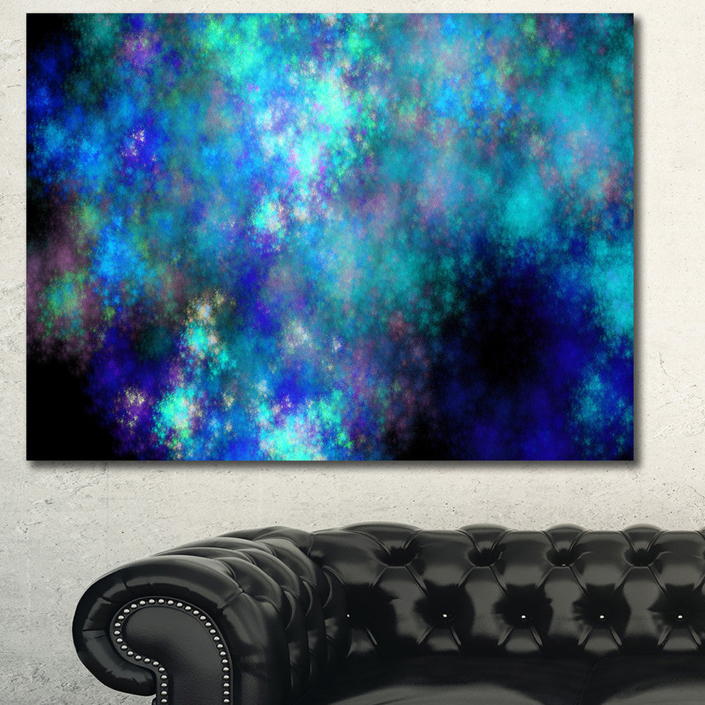 Light Blue Starry Fractal Sky, Oversized Abstract Canvas Art Print, 60x40