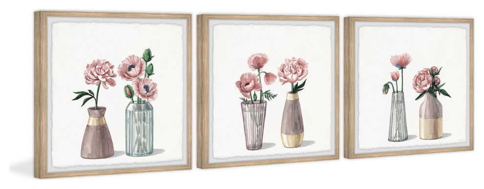 I Picked Peonies Triptych, Set of 3, 24x24 Panels