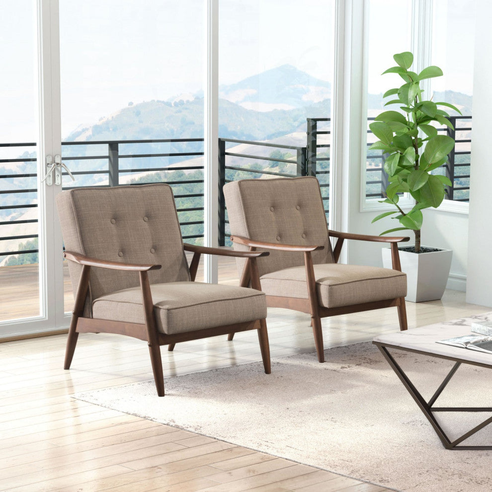 Armchair Accent Chair, Fabric, Wood, Walnut Brown, Lounge Lobby Hospitality
