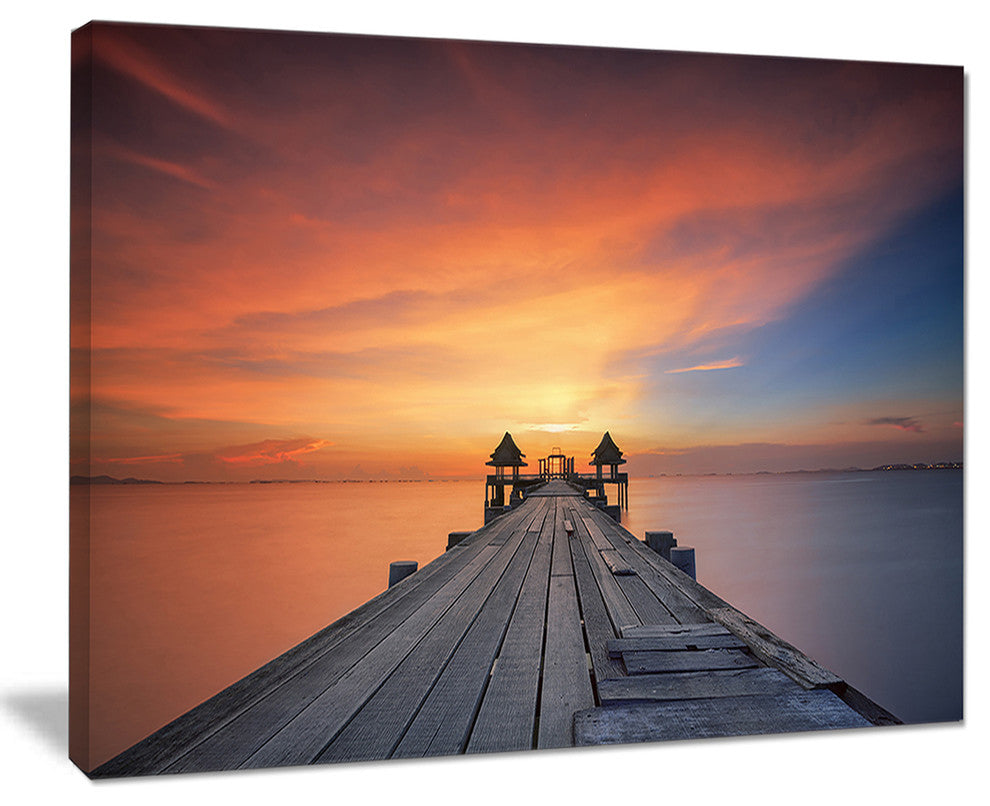 "Wooden Bridge Straight Into The Sea" Sea Bridge Wall Artwork, 20"x12"