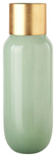Minty Green Glass With Gold Metal Top Vase, 17"