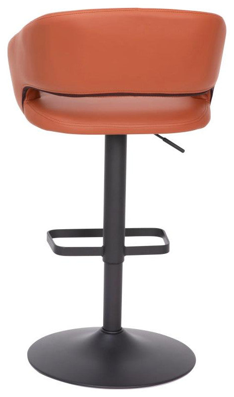 Erik Contemporary Vinyl Adjustable Height Barstool with Rounded Mid-Back, Cognac