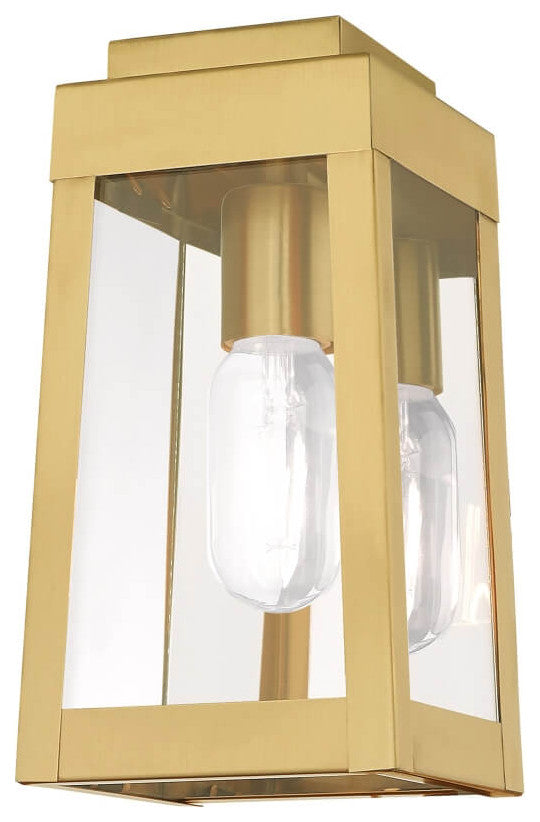 Livex Oslo 1 Light 10" Tall Satin Brass Outdoor Wall Lantern