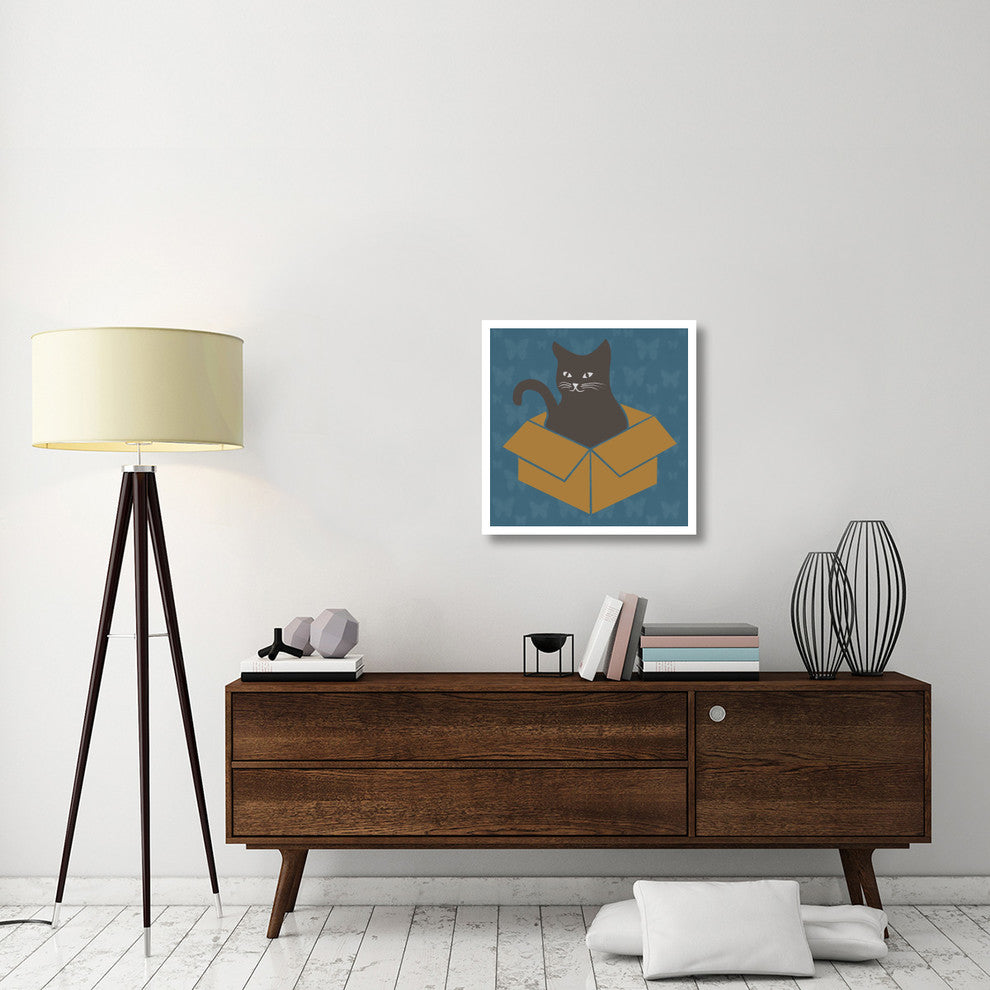 "Cat in a Box - Blue" Digital Paper Print by BG.Studio, 26"x26"