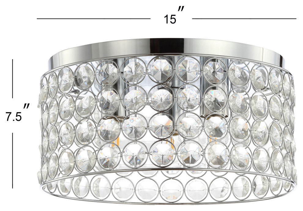 Ellen 15" 3-Light Crystal and Metal LED Flush Mount, Chrome