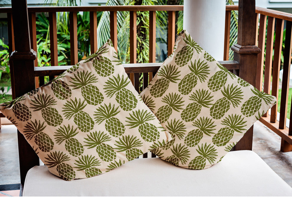 18" x 18" Pineapple Stripes Indoor/Outdoor Polyester Throw Pillow, Olive