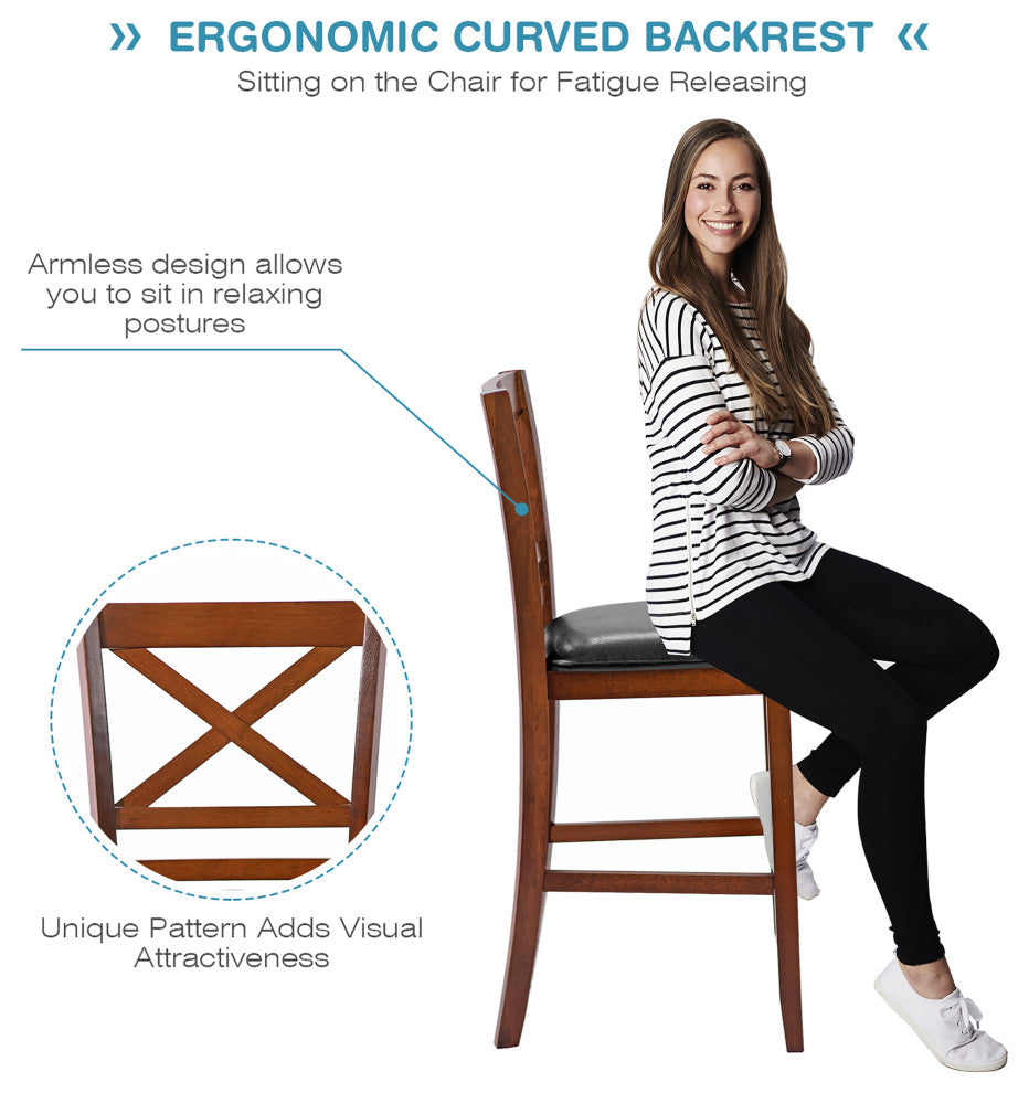 Costway Set of 2 Bar Stools 25'' Counter Height Chairs w/PU Leather Seat Walnut