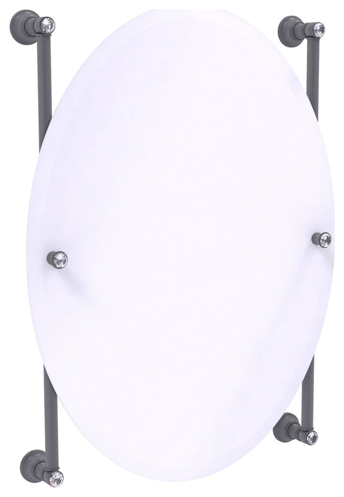 Carolina Crystal Oval Frameless Rail Mounted Mirror, Matte Gray