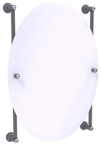 Carolina Crystal Oval Frameless Rail Mounted Mirror, Matte Gray