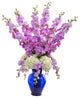 Delphinium & Hydrangea Artificial Arrangement in Blue Vase Lavender