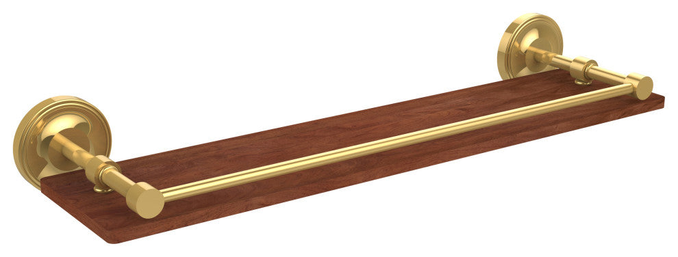 Prestige Regal 22" Solid Wood Shelf with Gallery Rail, Unlacquered Brass