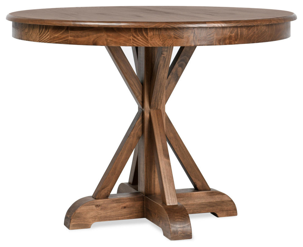 Maxwell 42" Round Pine Wood Dining Table, Brown Finish by Kosas Home