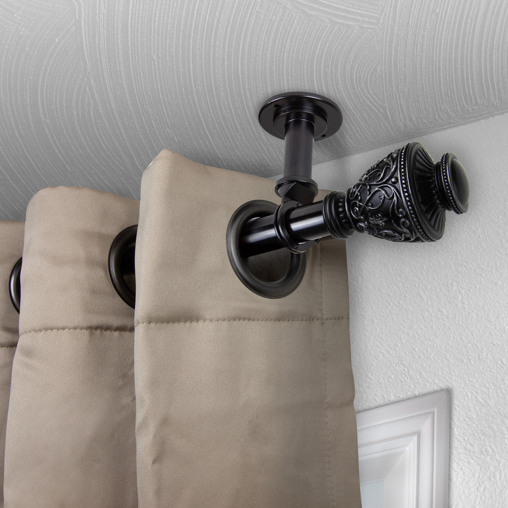 Vase Ceiling 1" Curtain Rod/Room Divider, Black, 28-48"