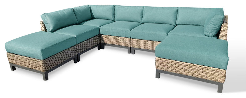 Delta 7-Piece Wicker Outdoor Sectional with Cushions, Cast Breeze Acrylic
