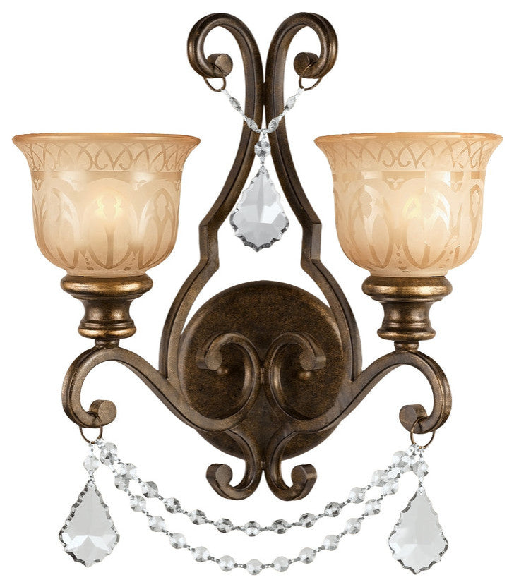 Crystorama 7502-BU-CL-S, 2-Light Wall Mount, Bronze Umber