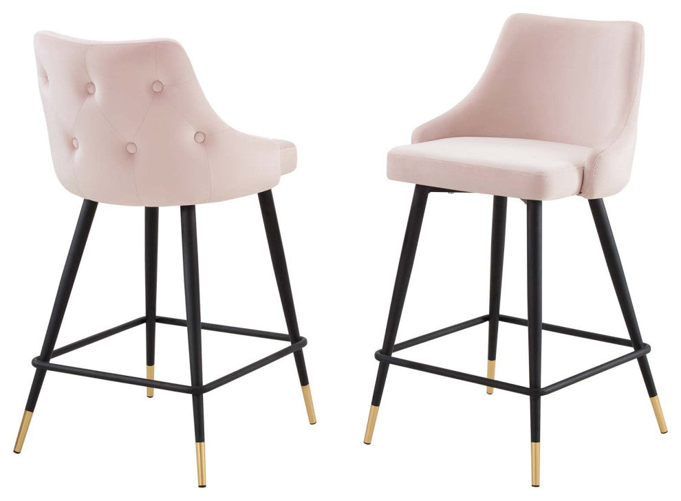 Counter Stool Chair, Set of 2, Velvet, Pink, Modern, Bar Cafe Bistro Restaurant