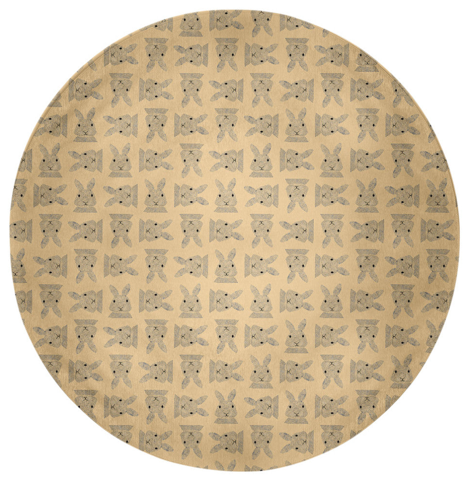 Criss Cross Bunnies Easter Chenille Rug, Corn Yellow, 5' Round