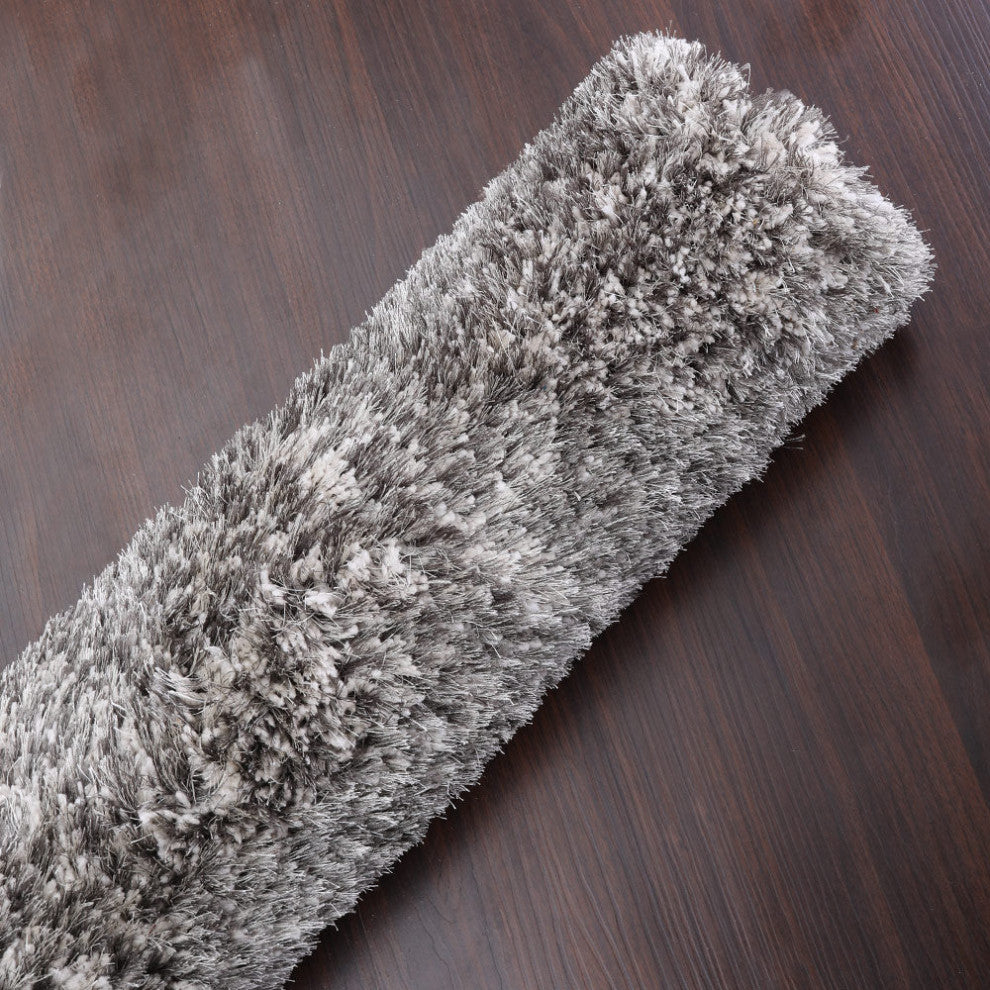 HAND TUFTED SHAG POLYESTER ECO-FRIENDLY AREA RUGS -Gray White Color,Solid Design