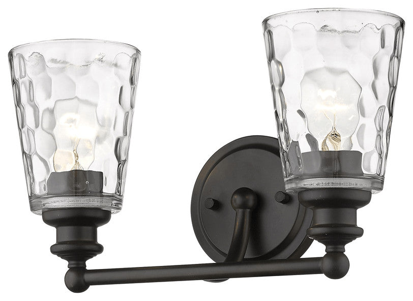 Bronze Metal and Pebbled Glass Two Light Wall Light