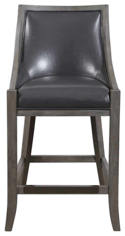 Uttermost Elowen 20 x 39" Leather Counter Stool, Steel Gray