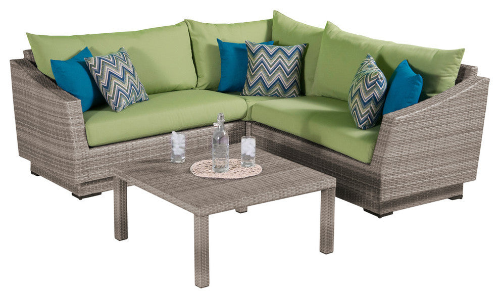 Cannes 4 Piece Sunbrella Corner Sectional Set, Ginkgo Green