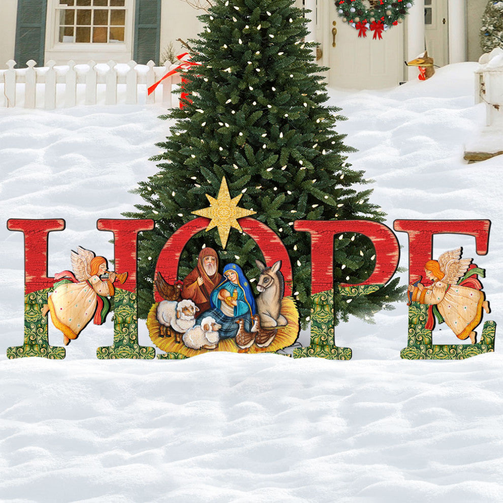 Hope Nativity Wooden Outdoor Decoration Set of 4