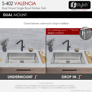 STYLISH Valencia Dual-Mount 31" Stainless Steel Single-Bowl Kitchen Sink