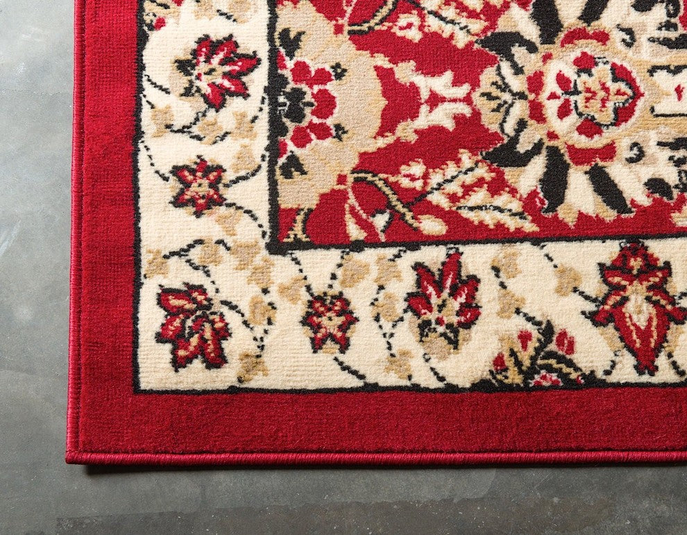 Country and Floral Kashan 9'x12' Rectangle Rouge Area Rug