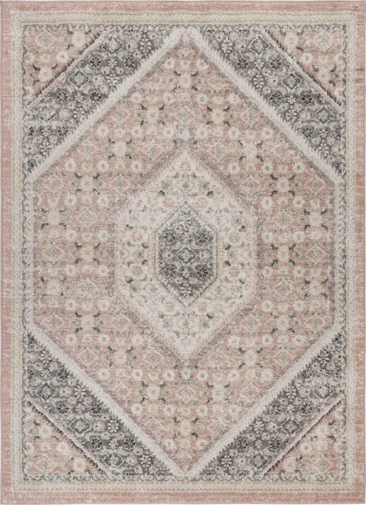 8" x 10" Gray and Soft Pink Traditional Area Rug