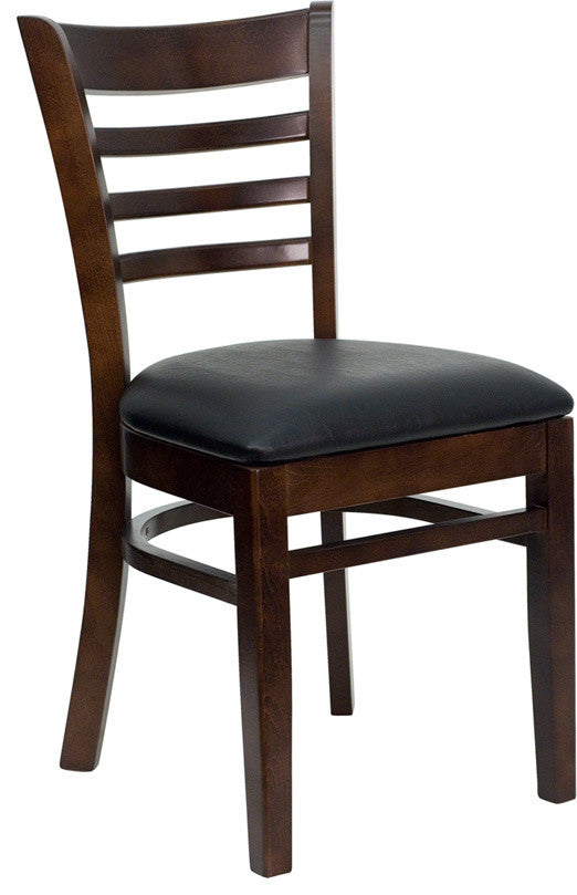 Dyersburg Wood Chair Ladder Back Walnut, Black Vinyl Seat