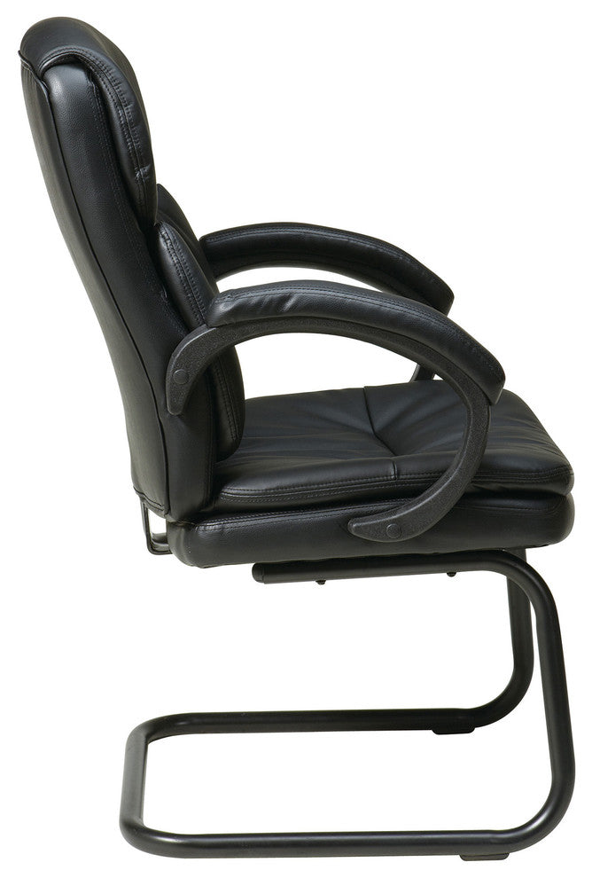 Bonded Leather Visitors Chair With Padded Arms and Sled Base