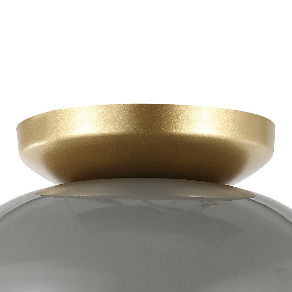 Paulina 8.5" 1-Light Classic Industrial Iron LED Flush Mount, Gray/Gold Painting