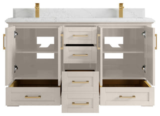 Boston 60" Double Bathroom Vanity in Fine Grain 1.5" Empira Quartz